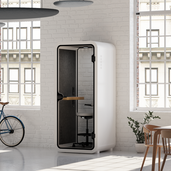 Oficina Pod Quell Acústico White / With Furniture / Dark Grey