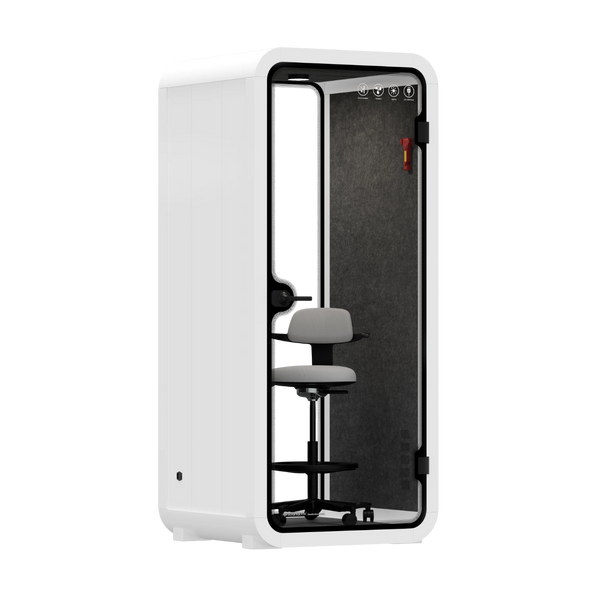 Oficina Pod Quell Acústico White / With Furniture / Dark Grey