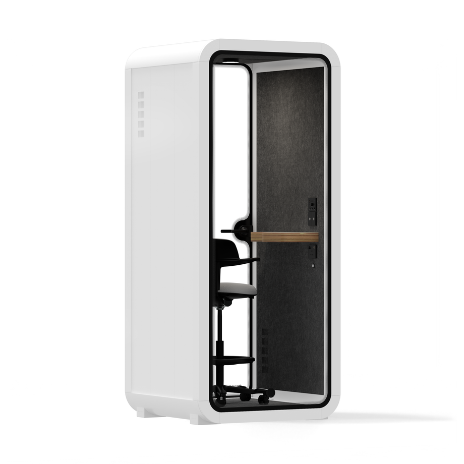 Oficina Pod Quell Acústico White / With Furniture / Dark Grey