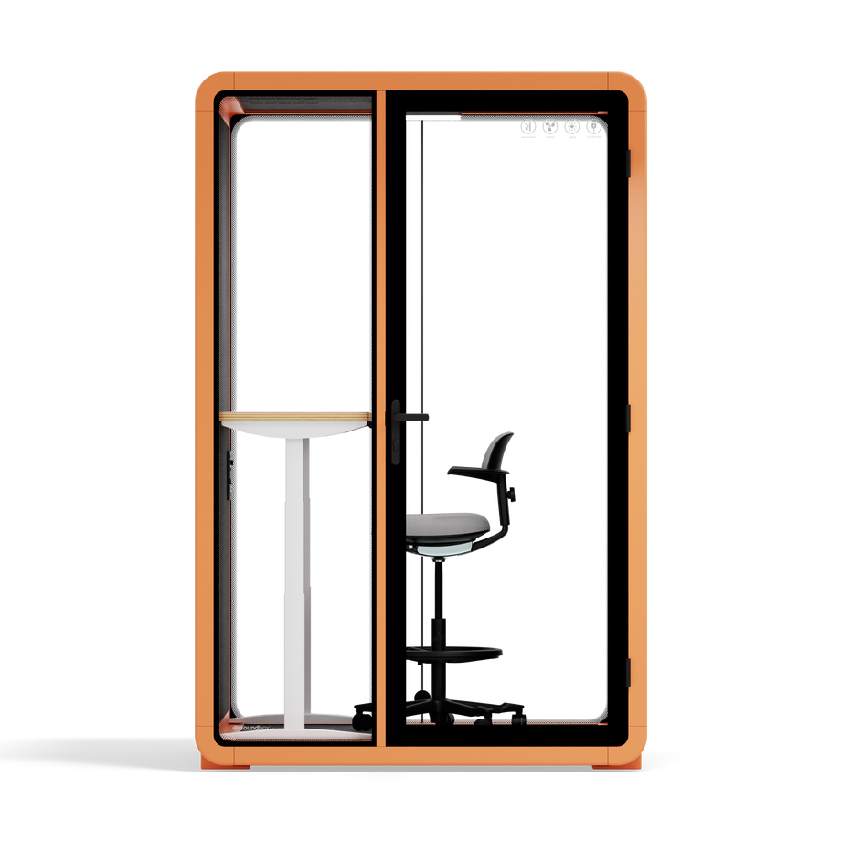 Quell+ - 2 Person PodOrange / Dark Gray / Electric Adjustable Work Station + Stool