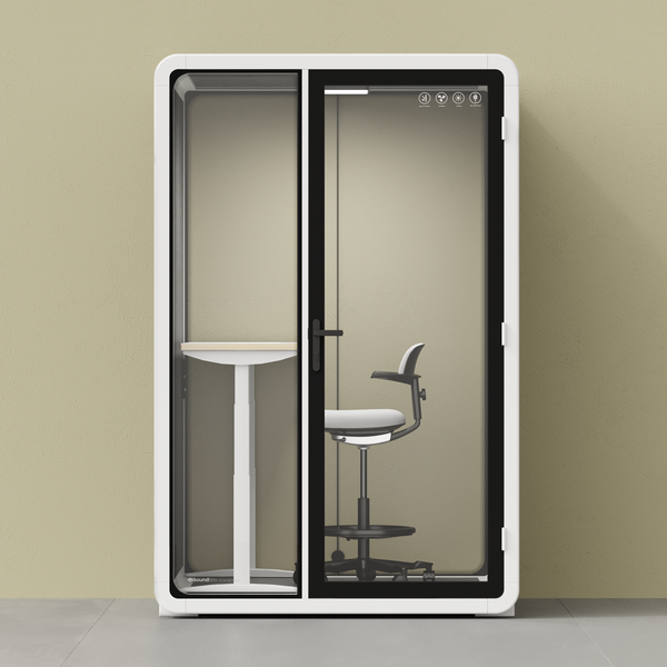 Quell+ - 2 Person PodWhite / Dark Gray / Electric Adjustable Work Station + Stool