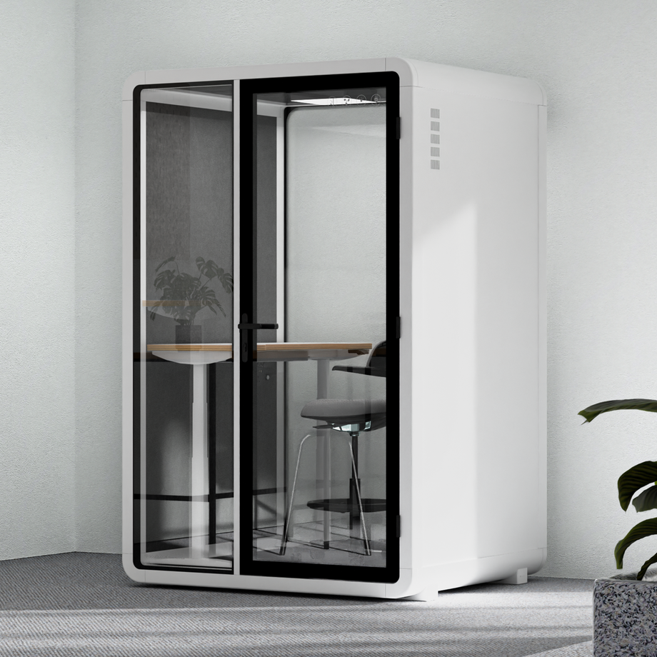 Quell+ - 2 Person PodWhite / Dark Gray / Dual Zoom Room + Device Shelf + 2 Barstools
