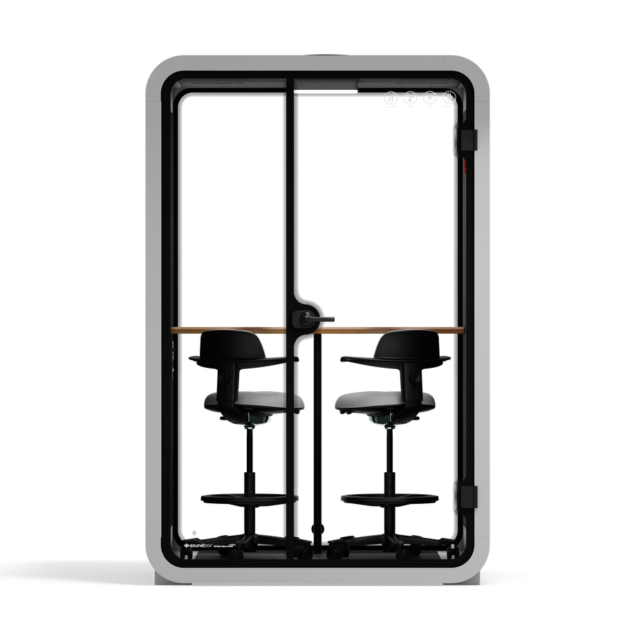 Office Phone Booth Quell - 2 personeLight Grey / Dark Gray / Dual Zoom Room + Device Shelf + 2 Barstools