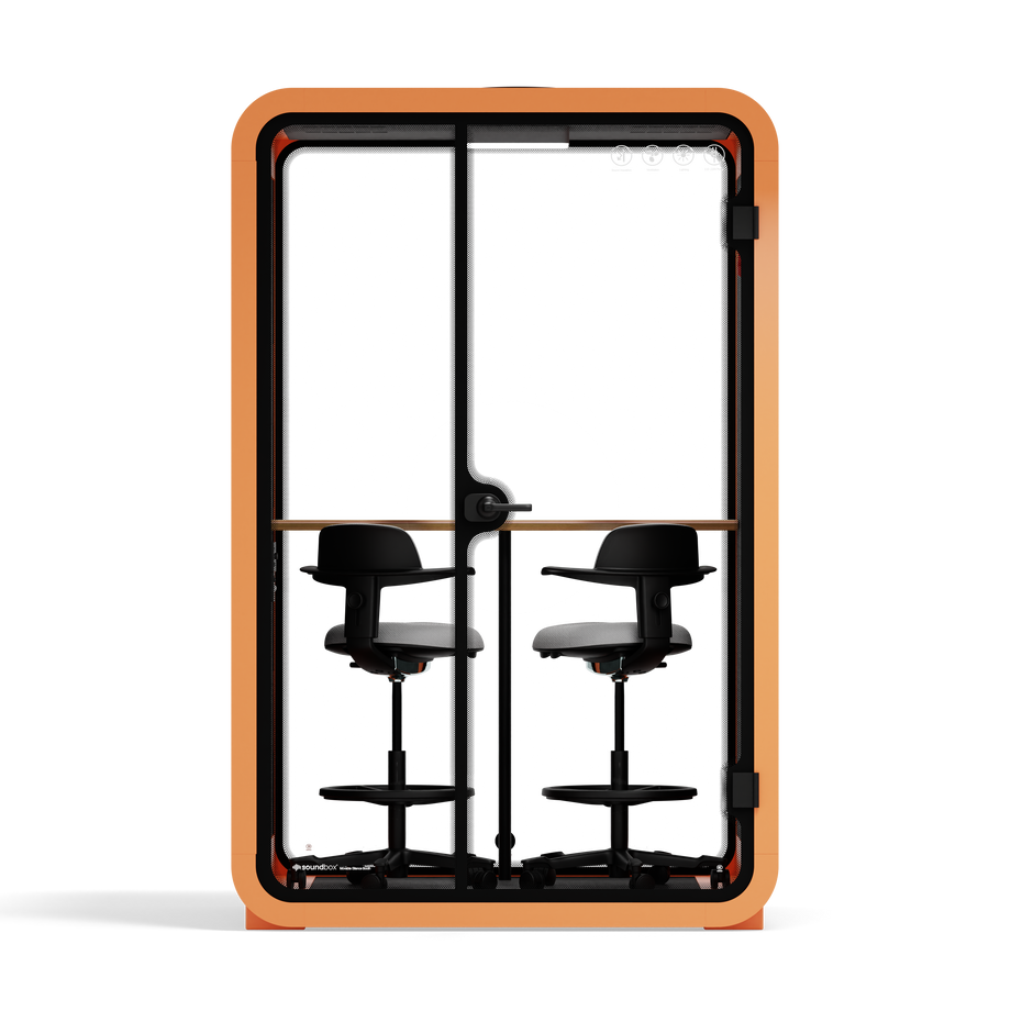 Office Phone Booth Quell - 2 personeOrange / Dark Gray / Dual Zoom Room + Device Shelf + 2 Barstools