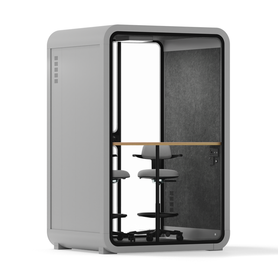 Office Phone Booth Quell - 2 personeLight Grey / Dark Gray / Dual Zoom Room + Device Shelf + 2 Barstools