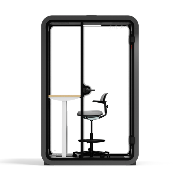 Office Phone Booth Quell - 2 PersonWooden / Dark Gray / Electric Adjustable Work Station + Stool