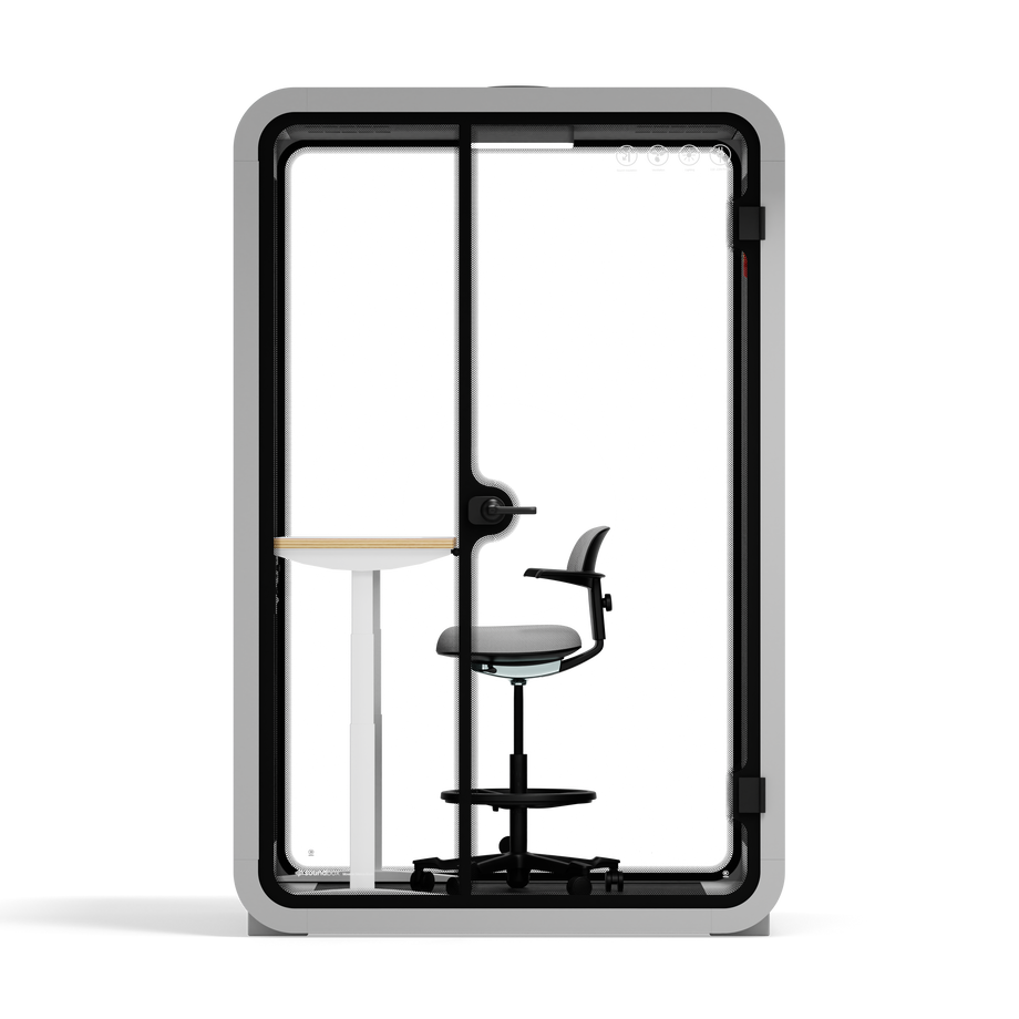 Office Phone Booth Quell - 2 personeLight Grey / Dark Gray / Electric Adjustable Work Station + Stool