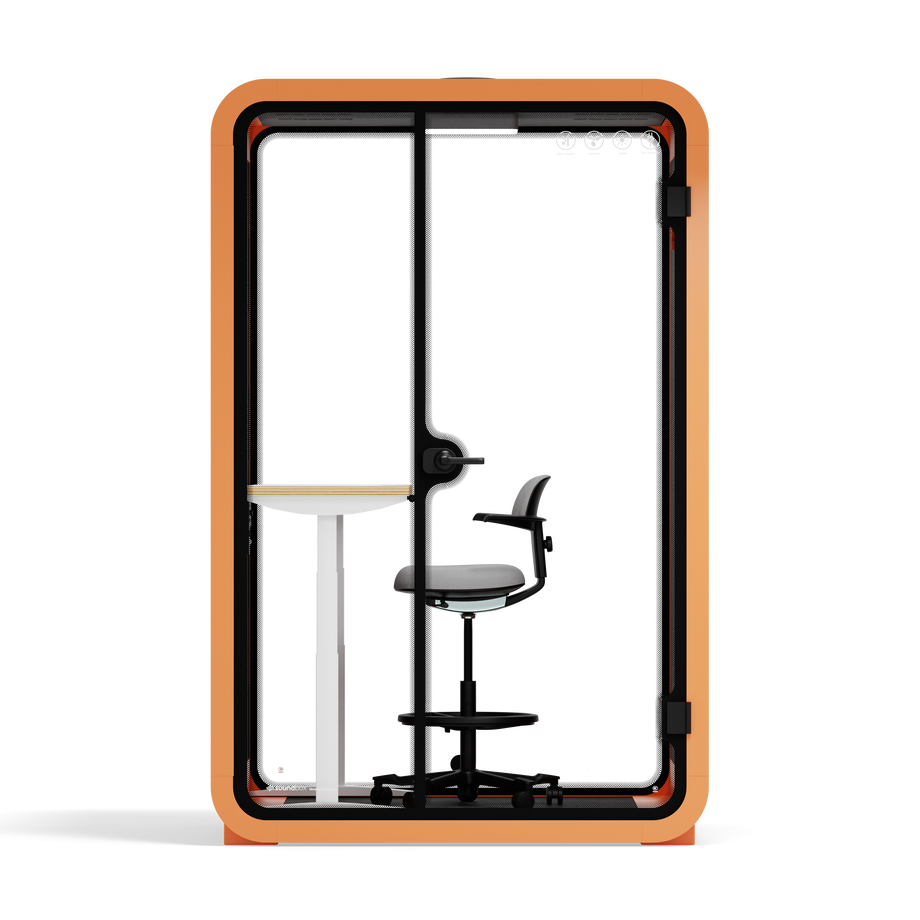 Office Phone Booth Quell - 2 personeOrange / Dark Gray / Electric Adjustable Work Station + Stool