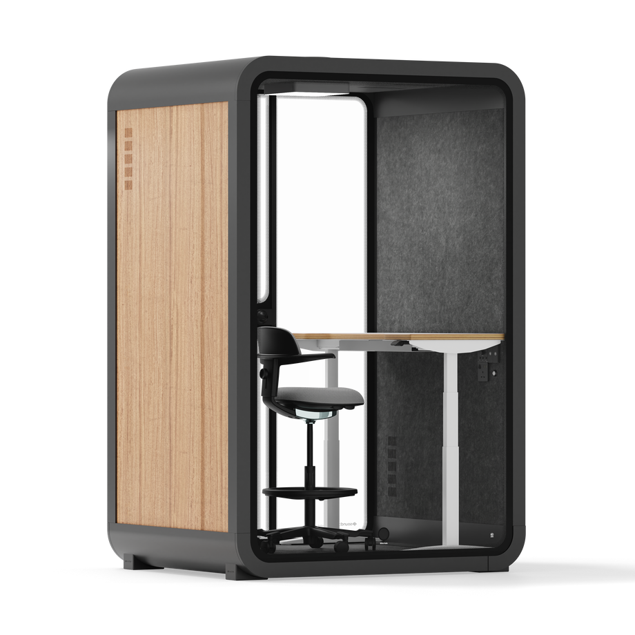Office Phone Booth Quell - 2 personeWooden / Dark Gray / Electric Adjustable Work Station + Stool