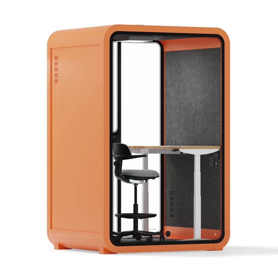 Office Phone Booth Quell - 2 personeOrange / Dark Gray / Electric Adjustable Work Station + Stool