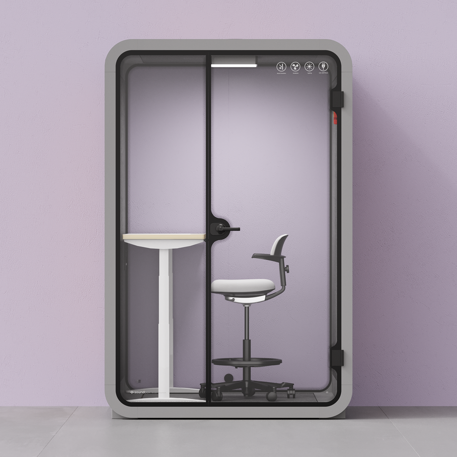 Office Phone Booth Quell - 2 personeLight Grey / Dark Gray / Electric Adjustable Work Station + Stool