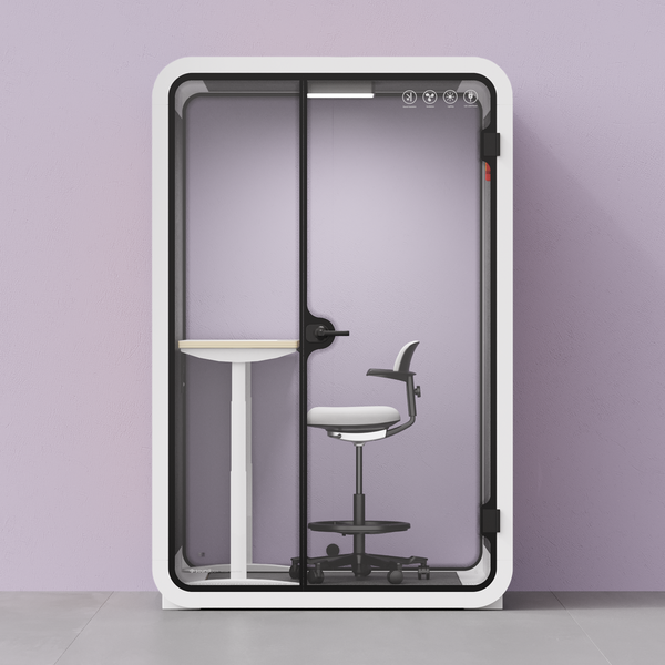 Office Phone Booth Quell - 2 personeWhite / Dark Gray / Electric Adjustable Work Station + Stool
