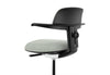 Tulip Adjustable Swivel Stool with integrated armrest and ergonomic support features, available in dark grey, light grey, orange and green. Designed with an adjustable backrest, sliding seat and tilting back support to encourage movement and reduce fatigue, it includes a smooth swivel function and round steel footrest for stability in modern offices and collaborative workspaces.