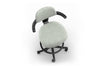 Tulip Adjustable Swivel Stool with integrated armrest and ergonomic support features, available in dark grey, light grey, orange and green. Designed with an adjustable backrest, sliding seat and tilting back support to encourage movement and reduce fatigue, it includes a smooth swivel function and round steel footrest for stability in modern offices and collaborative workspaces.