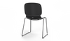 Aarhus Bistro Glide Stackable Chair by Quell Design – sculptural modern chair in black moulded polypropylene shell and sleek electrostatic powder-coated steel frame. The ergonomic, contoured seat offers comfort while its stackable design makes it perfect for dynamic office, café or communal spaces.