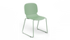 Aarhus Bistro Glide Stackable Chair by Quell Design – sculptural modern chair in morandi green moulded polypropylene shell and sleek electrostatic powder-coated steel frame. The ergonomic, contoured seat offers comfort while its stackable design makes it perfect for dynamic office, café or communal spaces.