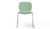 Aarhus Bistro Glide Stackable Chair by Quell Design – sculptural modern chair in morandi green moulded polypropylene shell and sleek electrostatic powder-coated steel frame. The ergonomic, contoured seat offers comfort while its stackable design makes it perfect for dynamic office, café or communal spaces.