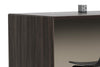 Skanfor Collaborative Breakfast Bar, close-up view of the external, ebony wood and internal warm grey finish.