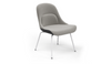 Bloom ergonomic office chair by Quell Design — light grey / black upholstered contoured seat with linen-velvet and eco PU panels, mounted on slender black steel legs with subtle wraparound support structure. Elegant and sculptural, the chair adds refined comfort and modern design to contemporary interiors.