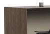 Skanfor Collaborative Breakfast Bar, close-up view of the external, walnut wood and internal warm grey finish.