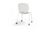 Aarhus Wheelie Chair by Quell Design — contemporary office chair with moulded polypropylene shell in a white finish, mounted on a set of smooth-glide swivel castors and a black powder-coated steel base. Ideal for dynamic work environments, home offices or collaborative spaces offering mobility, ergonomic comfort and Scandinavian minimalist style.