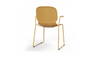 Aarhus Bistro Carver Stackable Chair by Quell Design – sculptural modern chair in ginger moulded polypropylene shell with integrated armrests and sleek electrostatic powder-coated steel frame. The ergonomic, contoured seat offers comfort while its stackable design makes it perfect for dynamic office, café or communal spaces.