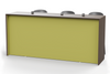 Skanfor Collaborative Breakfast Bar, reverse view of the modesty screen view, walnut wood external, olive green internal, single sided bar.