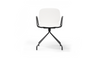 Aarhus Eiffel Arm Chair by Quell Design – a modern Scandinavian-style armchair in white with a smooth moulded polypropylene shell, curved armrests, and a signature black Eiffel-style steel rod base. Perfect for collaborative office spaces, creative meeting corners, and minimalist interiors that value mobility, visual lightness, and contemporary design.