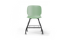 Aarhus Eiffel Chair V2 by Quell Design — a task/education chair in morandi green with a contoured moulded polypropylene seat, smooth-rolling four-wheel base and metal mesh storage under the seat. Designed for classrooms or offices, it offers ergonomic support, mobility and organised practicality for learning and working environments.