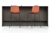 Skanfor Collaborative Breakfast Bar, front view showing the bar stools, walnut wood external, mocha brown internal, double-sided bar.