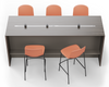 Skanfor Collaborative Breakfast Bar, top view showing the power rail, ebony wood external, mocha brown internal, double-sided bar.