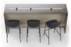 Skanfor Collaborative Breakfast Bar, top view showing the power rail, of the ebony wood external, warm grey internal, single sided.