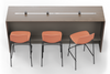 Skanfor Collaborative Breakfast Bar, top view showing the power rail, walnut wood external, mocha brown internal, single sided bar.