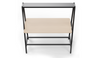 Forma Collaborative A-Frame Table, top angled view showing the matte black A-frame and the space of the white oak table surface.